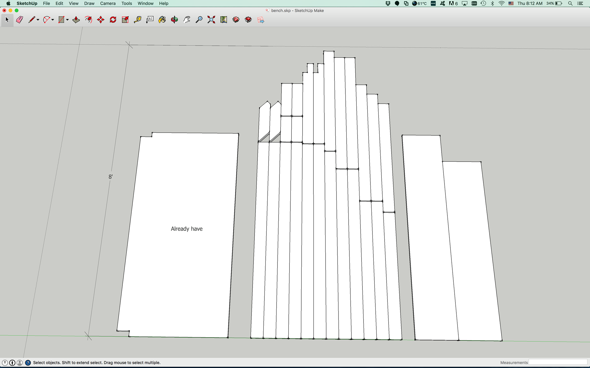 All the pieces arranged so that we can figure out how much wood we need.